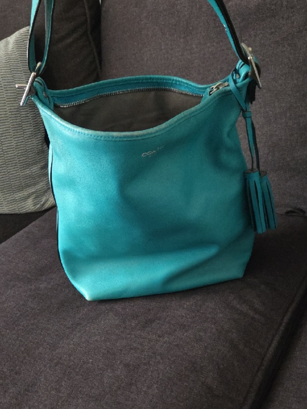 Coach Teal Leather Shoulder Hobo With Tassel - Picture 8 of 8